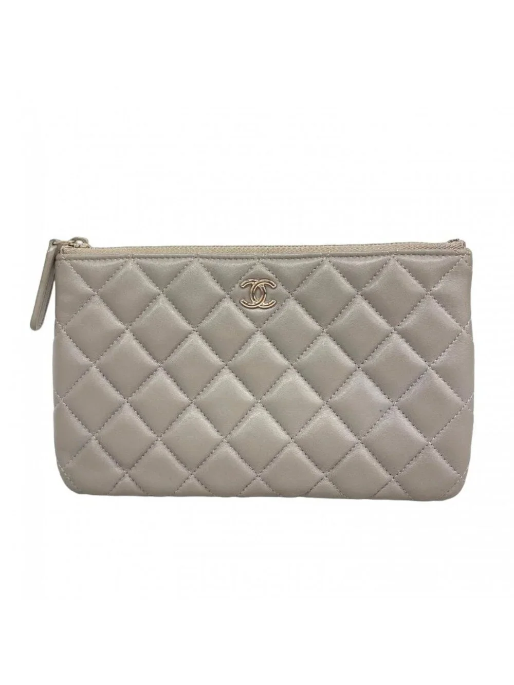 Chanel Wallet Quilted Lambskin Gray Silver